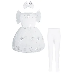 Vestido niña de tul con tutú, volantes y pantimedias para fiesta