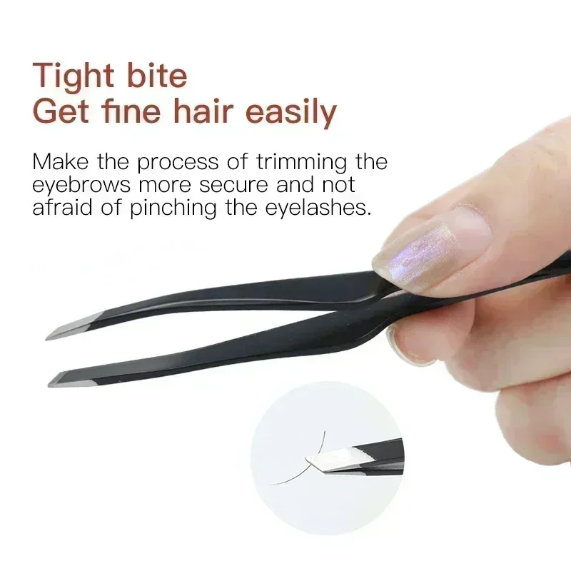 Pinzas para cejas de acero inoxidable con punta plana, oro rosa - imagen 3