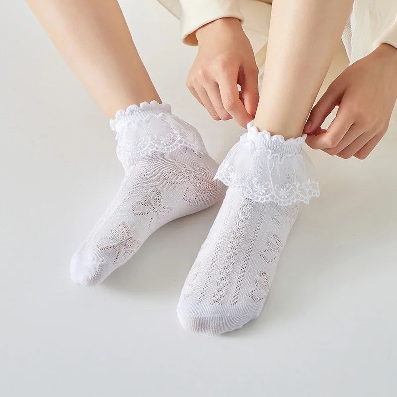 Lawadka Calcetines con volantes de encaje para niñas de algodón