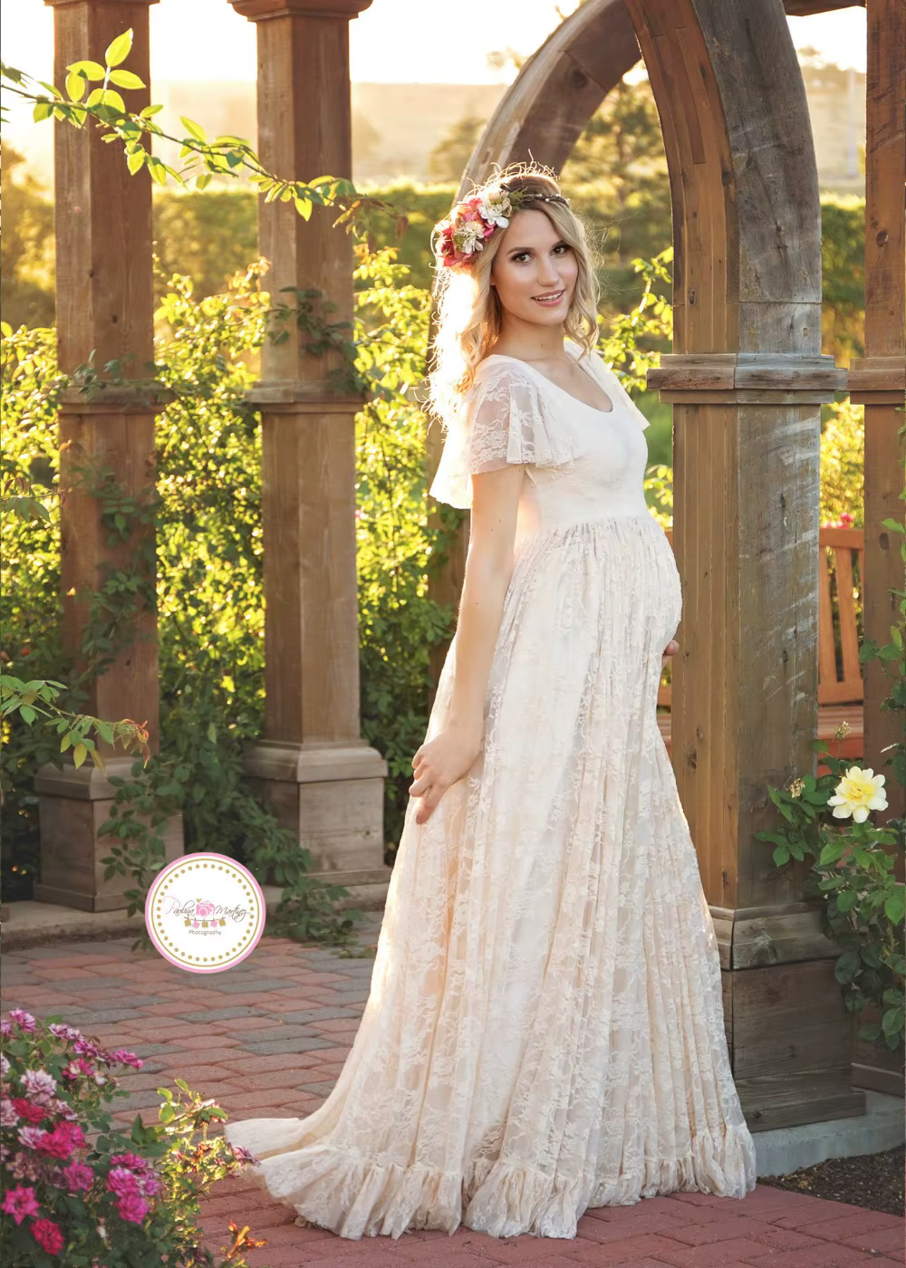 Falda premamá blanca con encaje para sesión fotográfica embarazadas - imagen 5