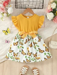 Vestido de verano para niña con estampado de mariposa y lazo