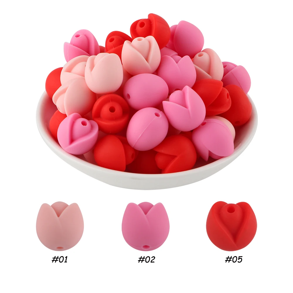 Cuentas de silicona forma tulipán para manualidades infantiles - imagen 2