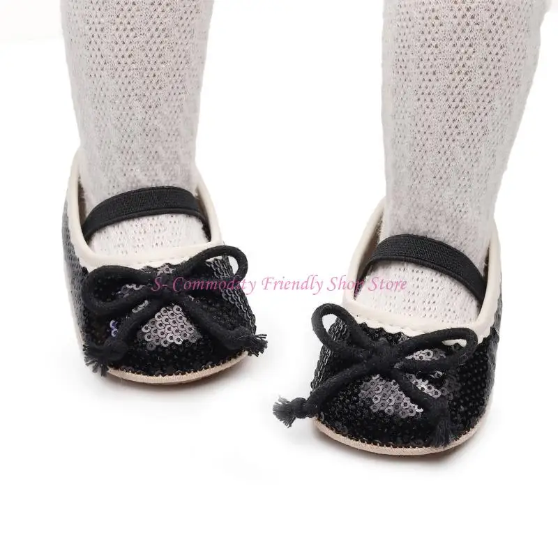 Zapatos de vestir princesa bebé recién nacida en cuero con lazo plano - imagen 3