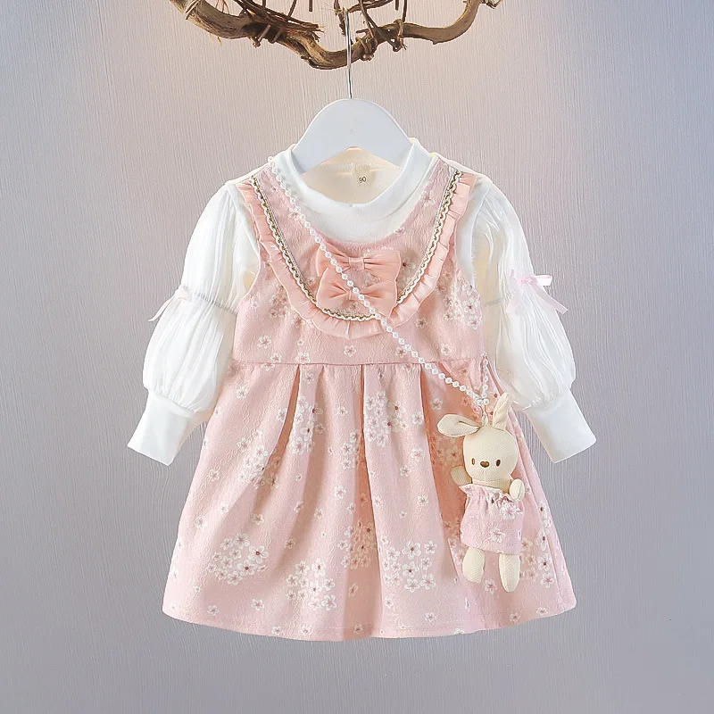 Vestido de manga larga con estampado floral para niña primavera