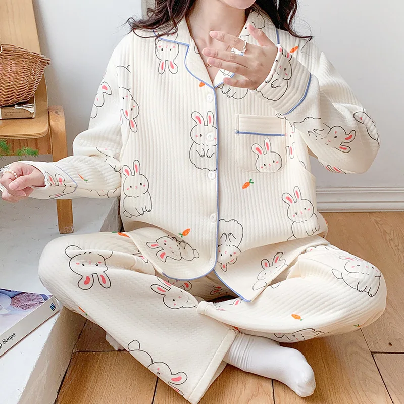 Conjunto de lactancia de invierno con cárdigan y pijama posparto - imagen 3