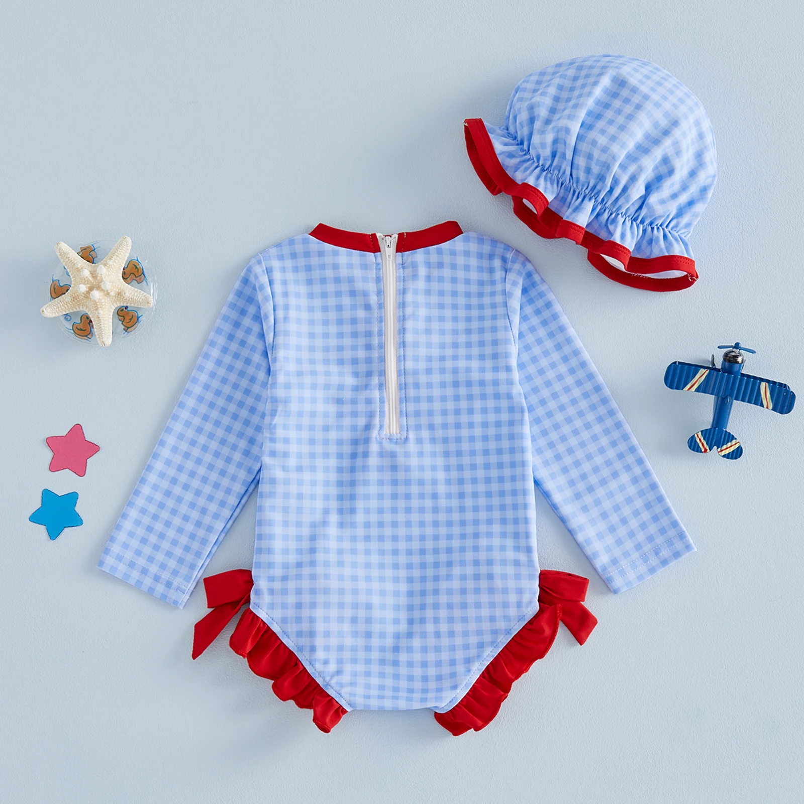 Traje de baño bebé niña manga larga con protección solar y sombrero