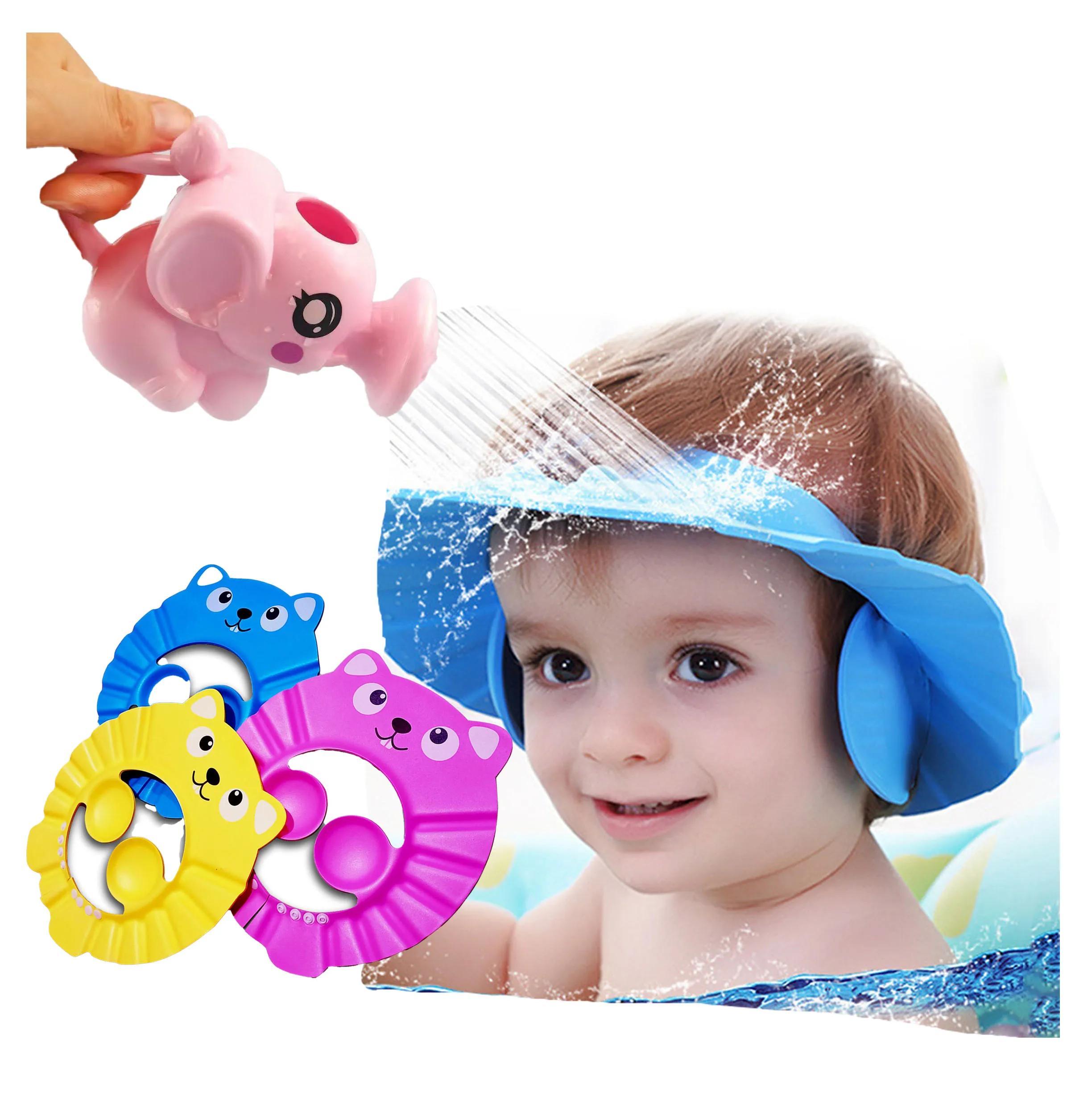 Gorra de ducha ajustable para bebé con protección impermeable de ojos y oídos
