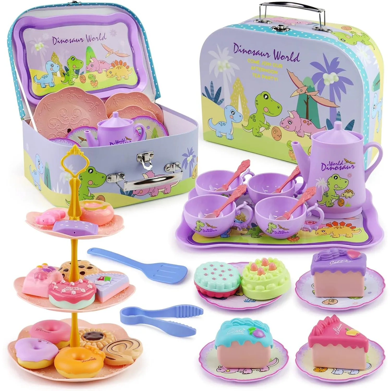 Juego de té infantil con temática de dinosaurios