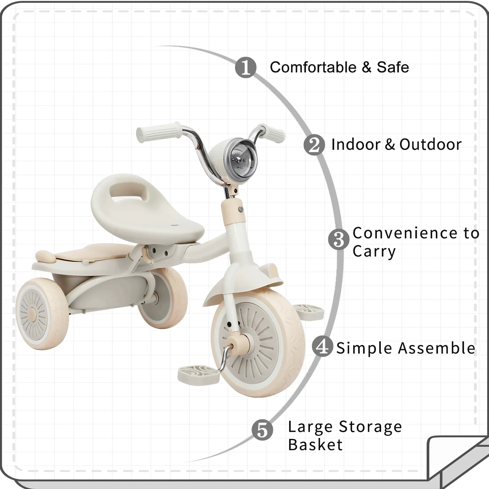 UBRAVOO triciclo plegable con pedales yluces LED para niños 1-5 años - imagen 3