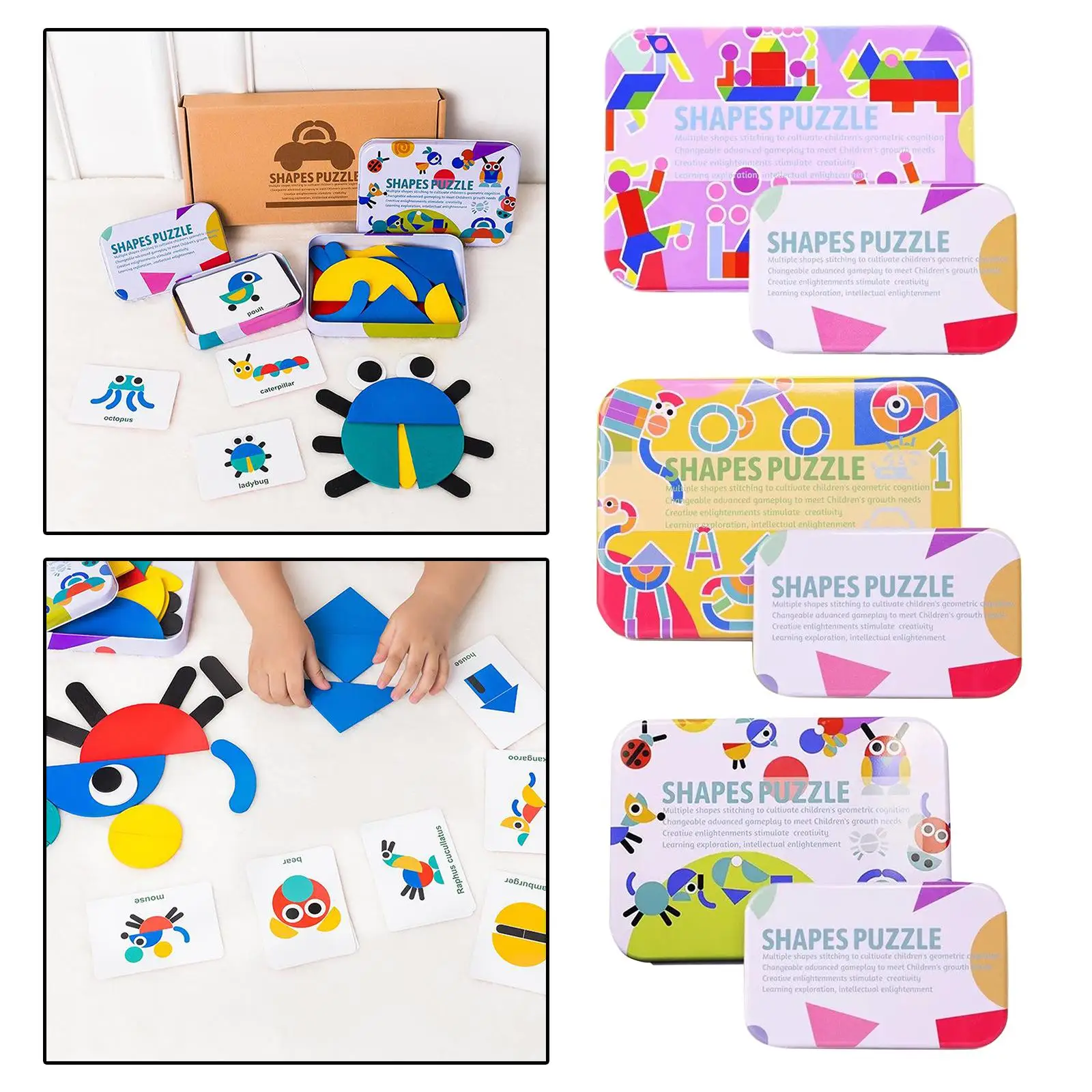 Tangram de madera Montessori con patrones y formas para niños - imagen 5