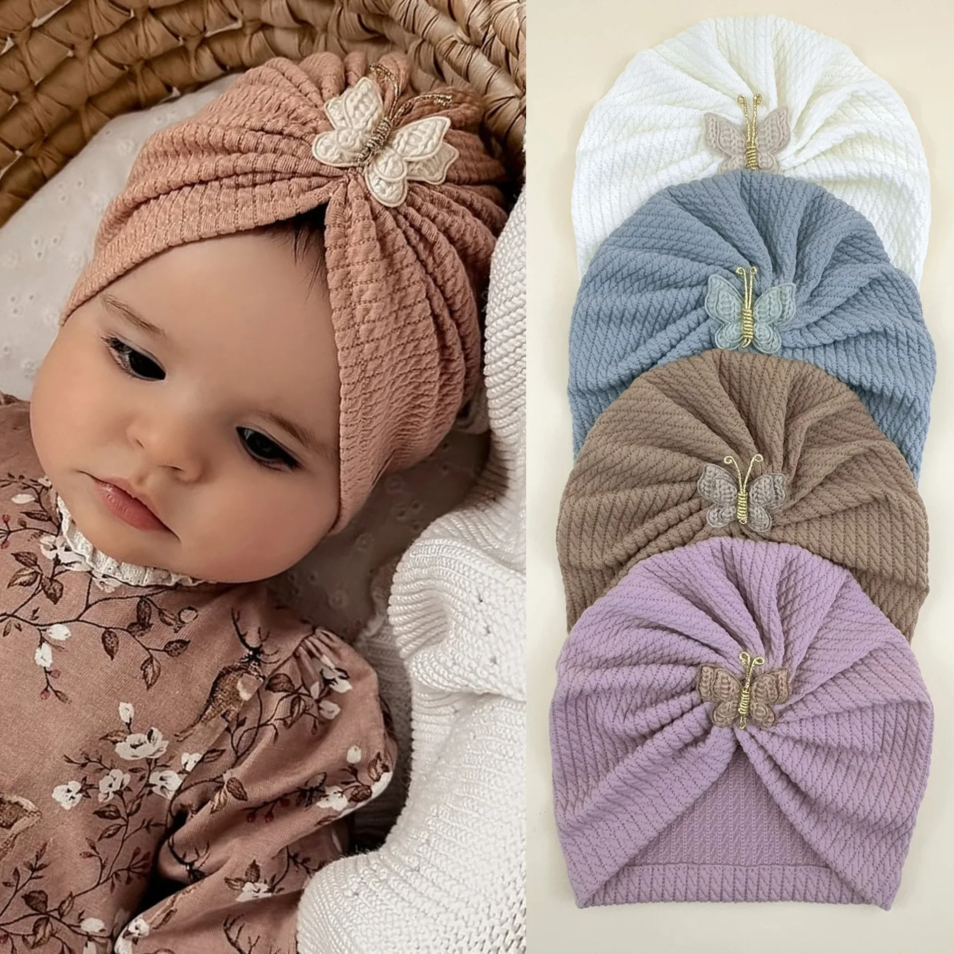 Gorro bebé mariposa tipo jersey para recién nacidos - imagen 3