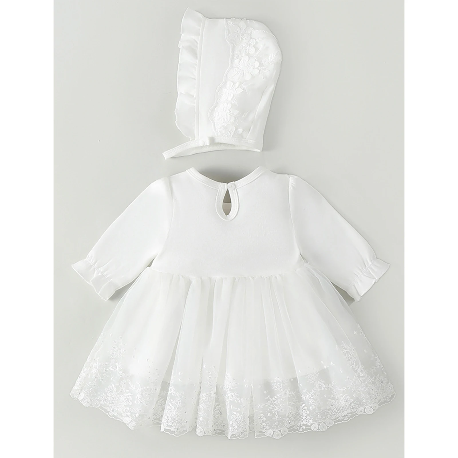 Vestido bebé niña de manga larga con botones y gorro plisado