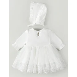Vestido bebé niña de manga larga con botones y gorro plisado