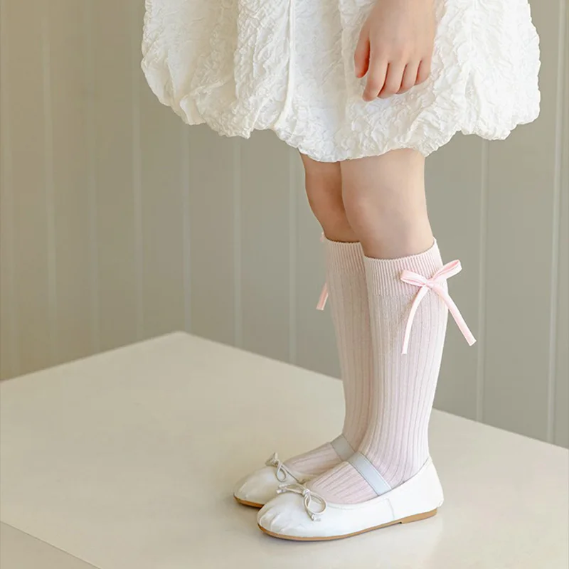 Calcetines altos de lazo estilo princesa para niñas, color caramelo - imagen 3