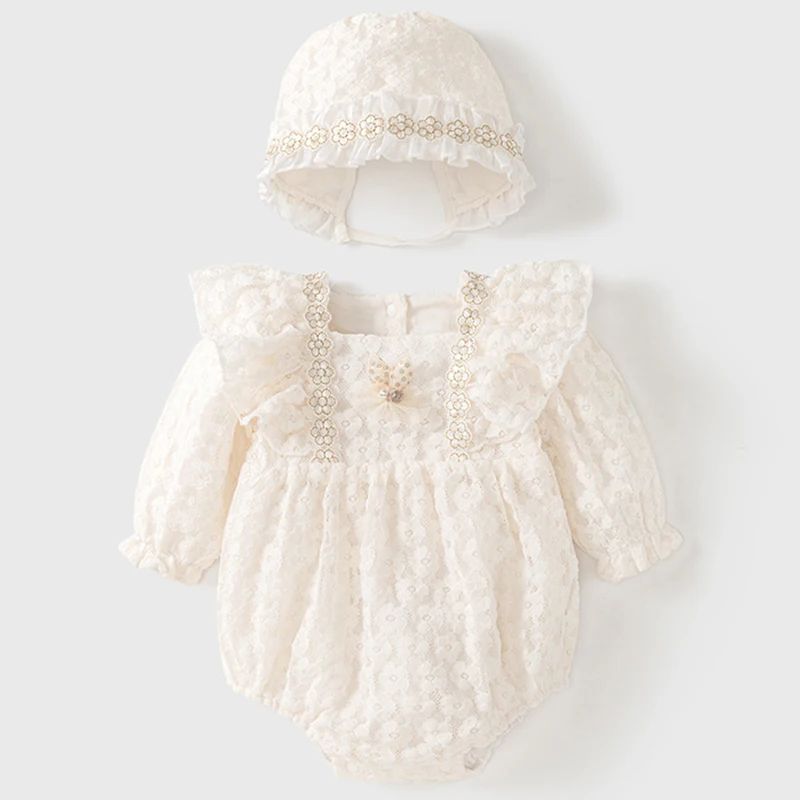 Conjunto otoño niña recién nacida con mono encaje