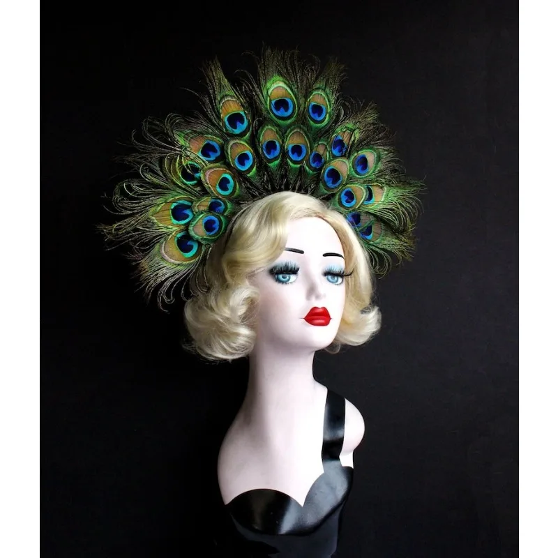 Diadema de plumas de pavo real – Estilo años 20 para niñas - imagen 2
