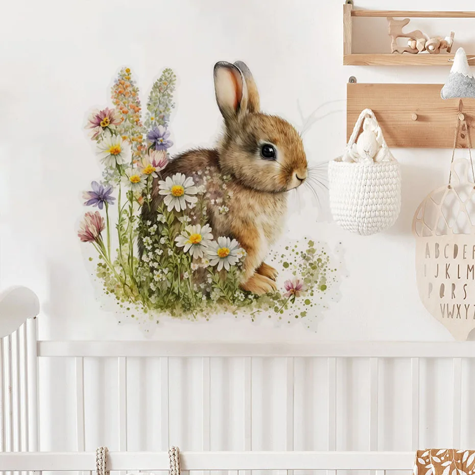 Pegatinas de pared con conejito y flores para habitación infantil - imagen 2