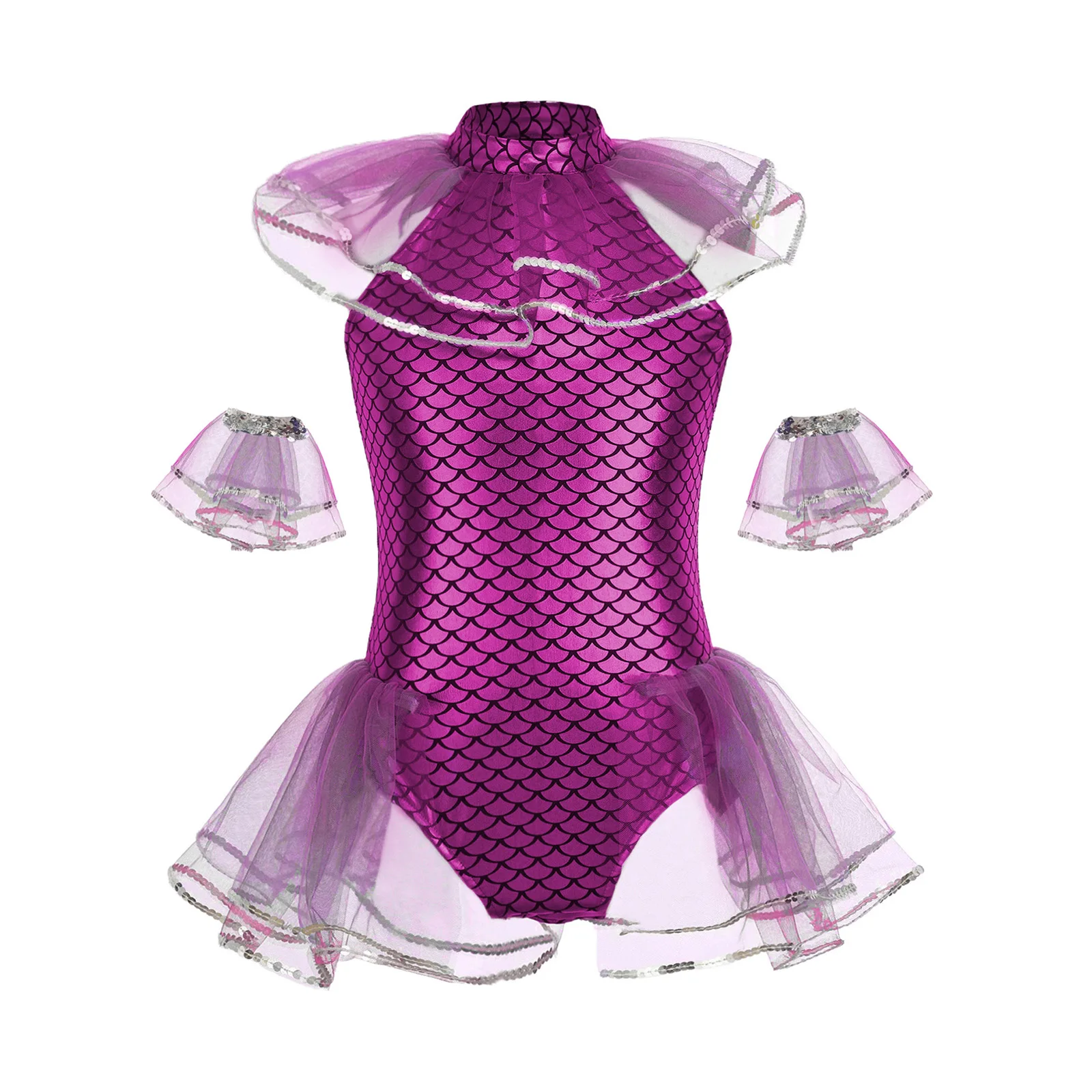 Disfraz de sirena para niñas con leotardo y estampado de escamas