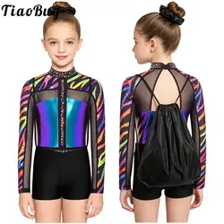Conjunto de ballet con lentejuelas para niñas, shorts y manga larga