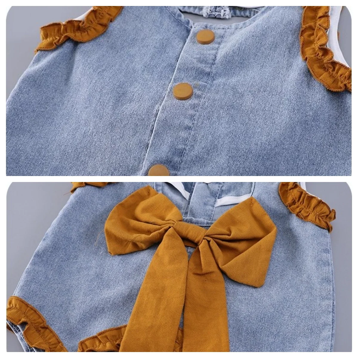 Conjunto de verano niña chaleco lazo corazón hueco y shorts vaquero - imagen 3
