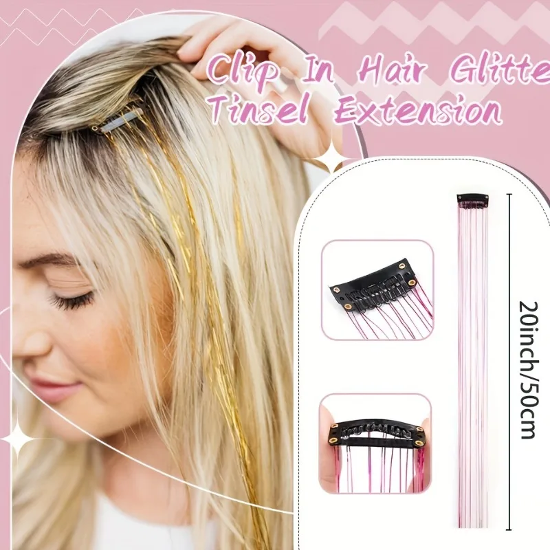Extensiones de pelo con purpurina para niñas – Tinsel dorado y arcoíris - imagen 5