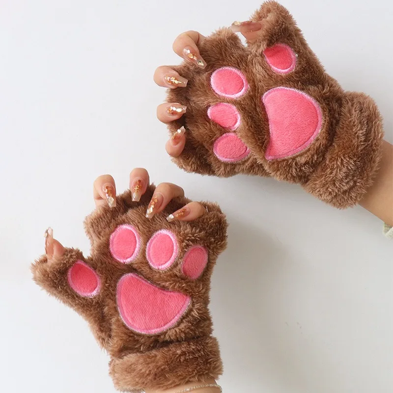 Guantes garra de gato cálidos para niños, manoplas medio dedo - imagen 4