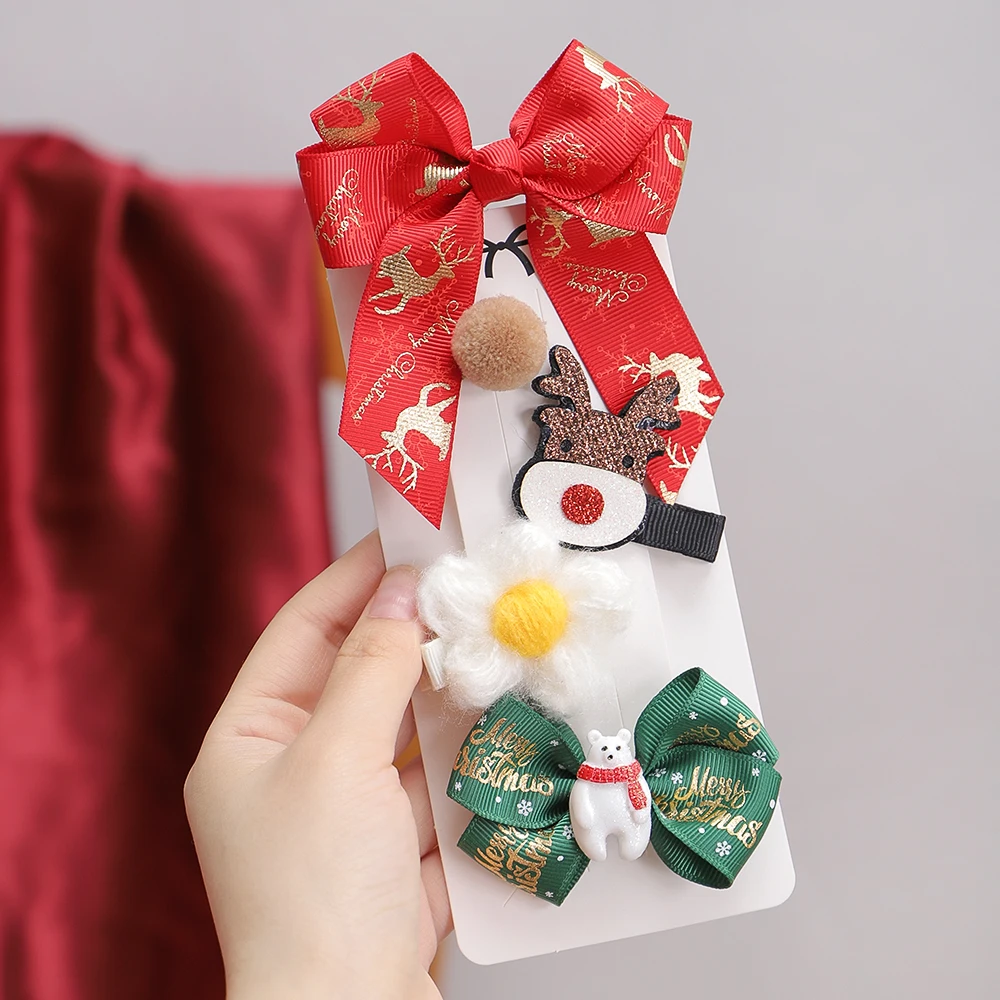 Pinzas para el pelo con lazo de alce navideño infantiles - imagen 4