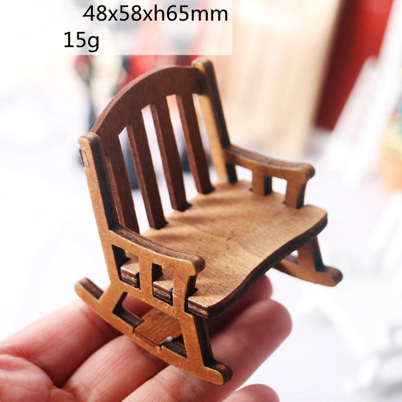 Silla mecedora retro de madera para muñecas Maison de poupée - imagen 4