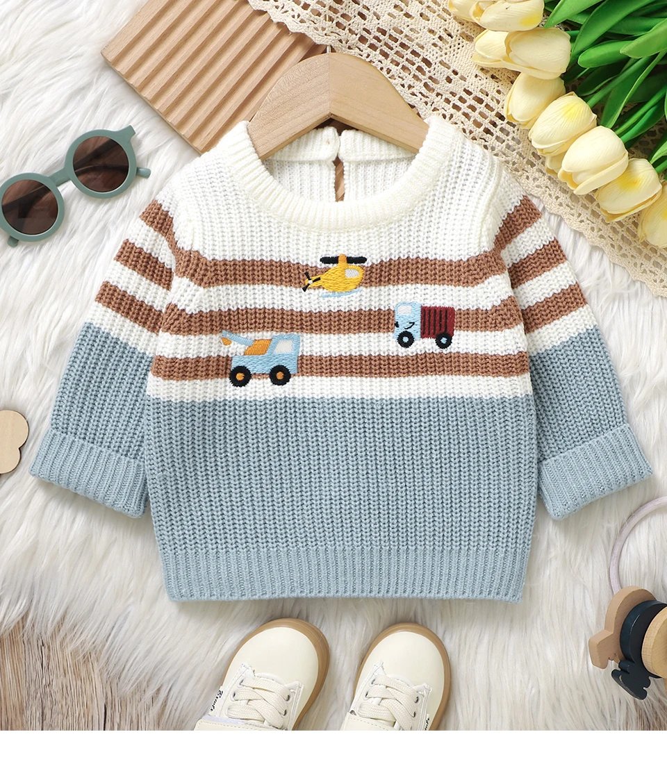 Suéter de punto infantil cuello redondo manga larga