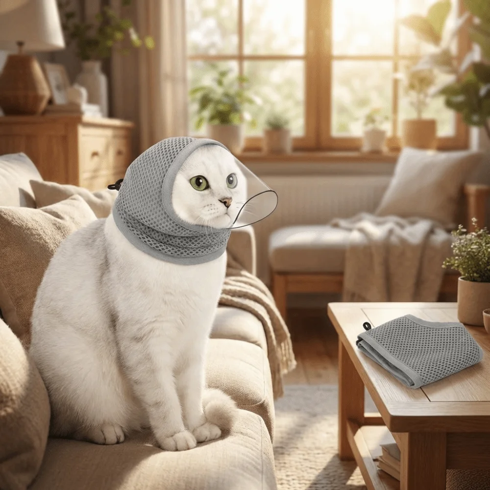 Bozal transparente para gatos con cordón ajustable, mordeduras - imagen 4
