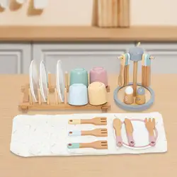 Platos de juguete de madera Montessori con tazas a juego