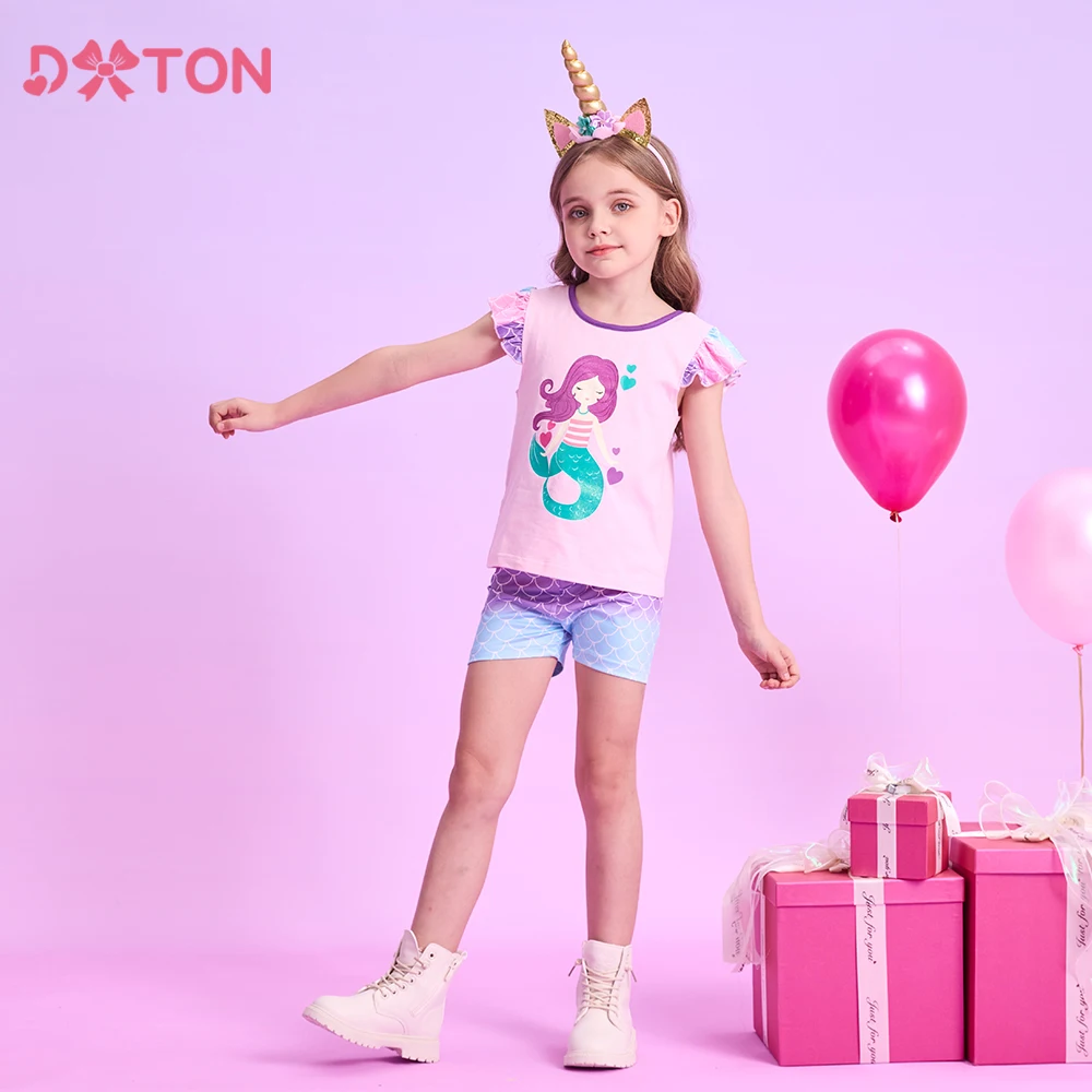 DXTON conjunto de verano para niñas con camiseta sirena y bermudas - imagen 4