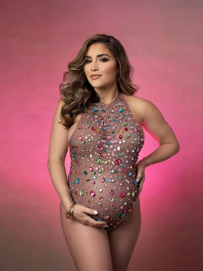 Body premamá elástico con pedrería y detalles tipo diamantes - imagen 4