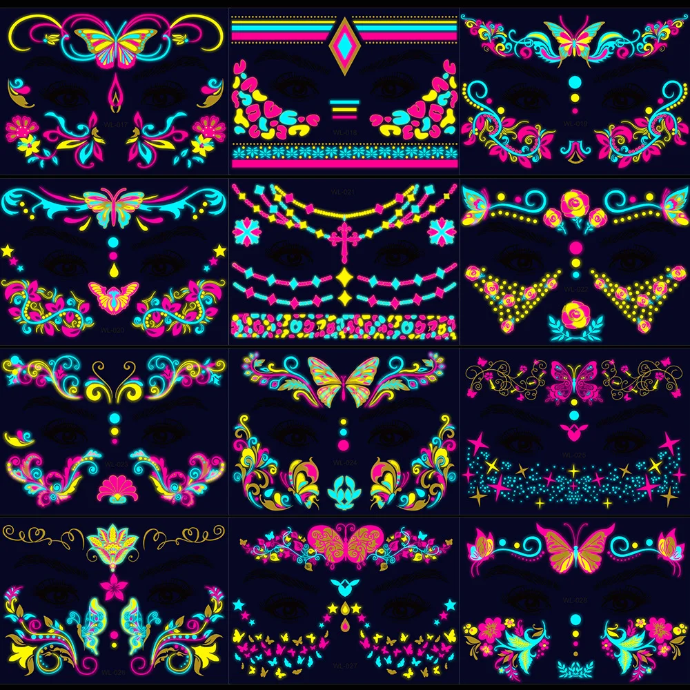 Pegatinas faciales fluorescentes bronceadas para festivales