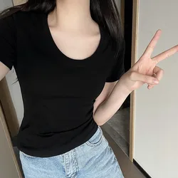Camiseta ajustada de manga corta con cuello en U estilo Spice Girl