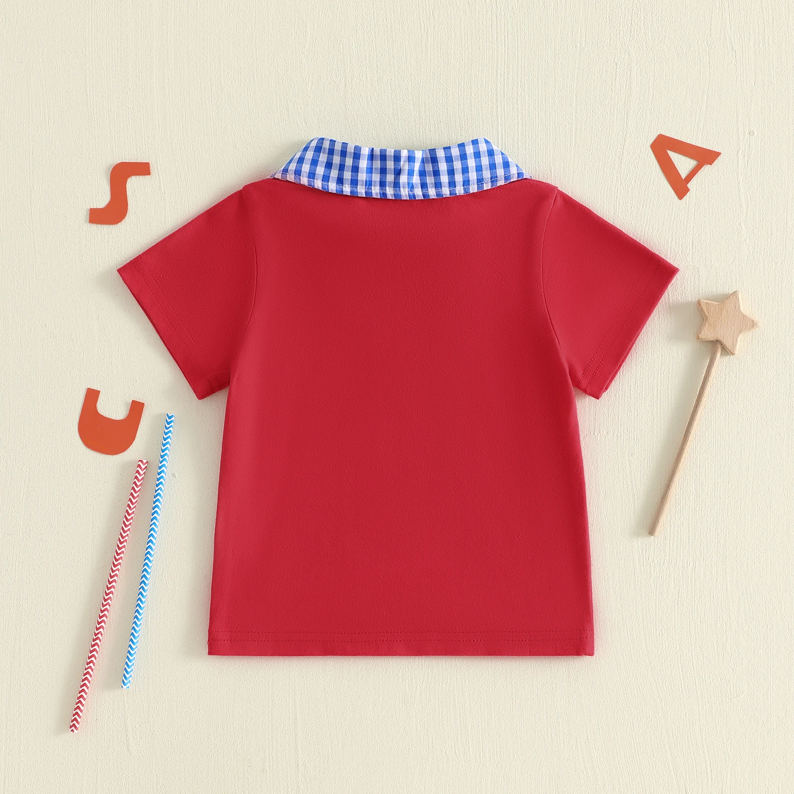 Camiseta infantil de niño con bandera americana bordada y cremallera