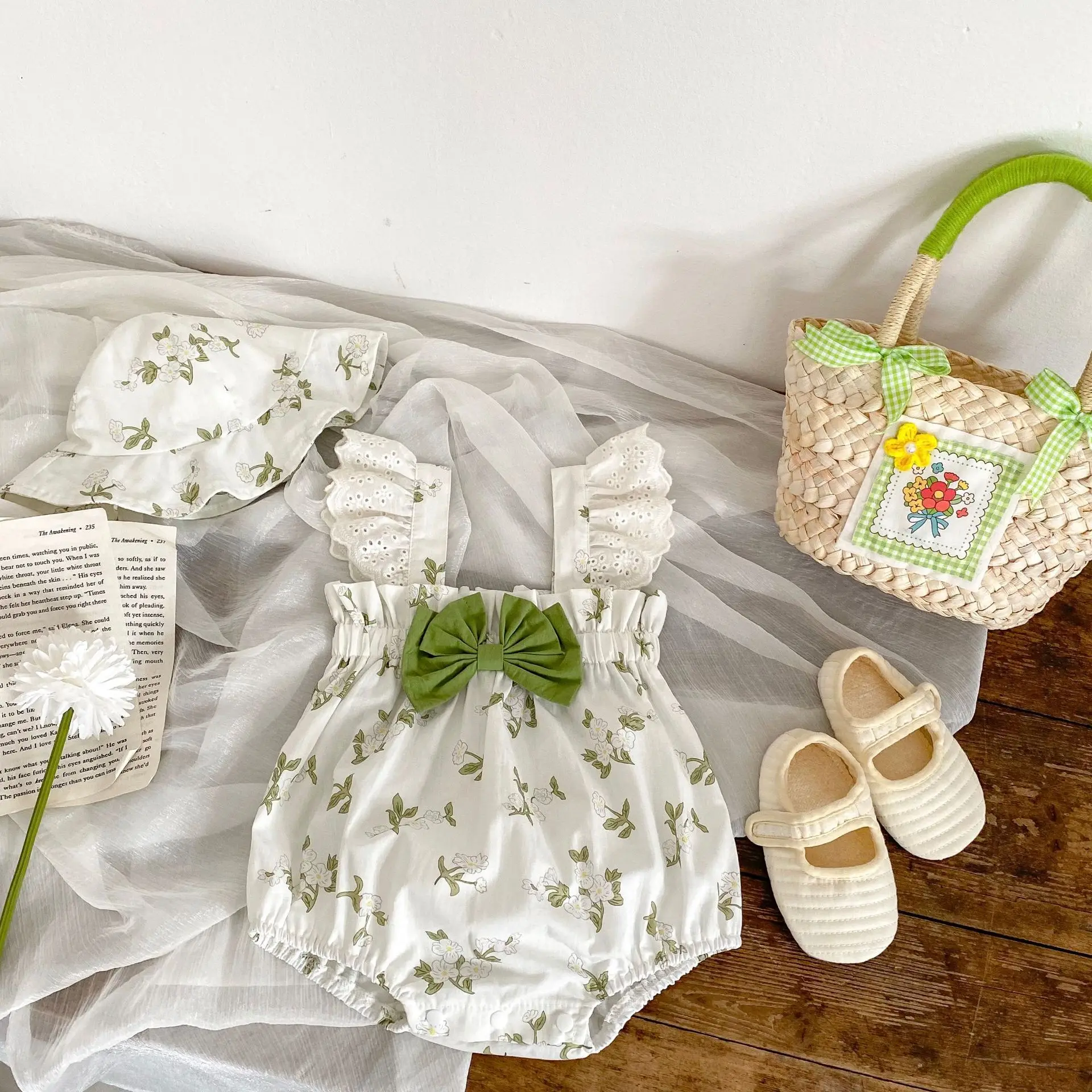 MILANCEL Floral conjunto mono bebé niña verano con sombrero - imagen 2