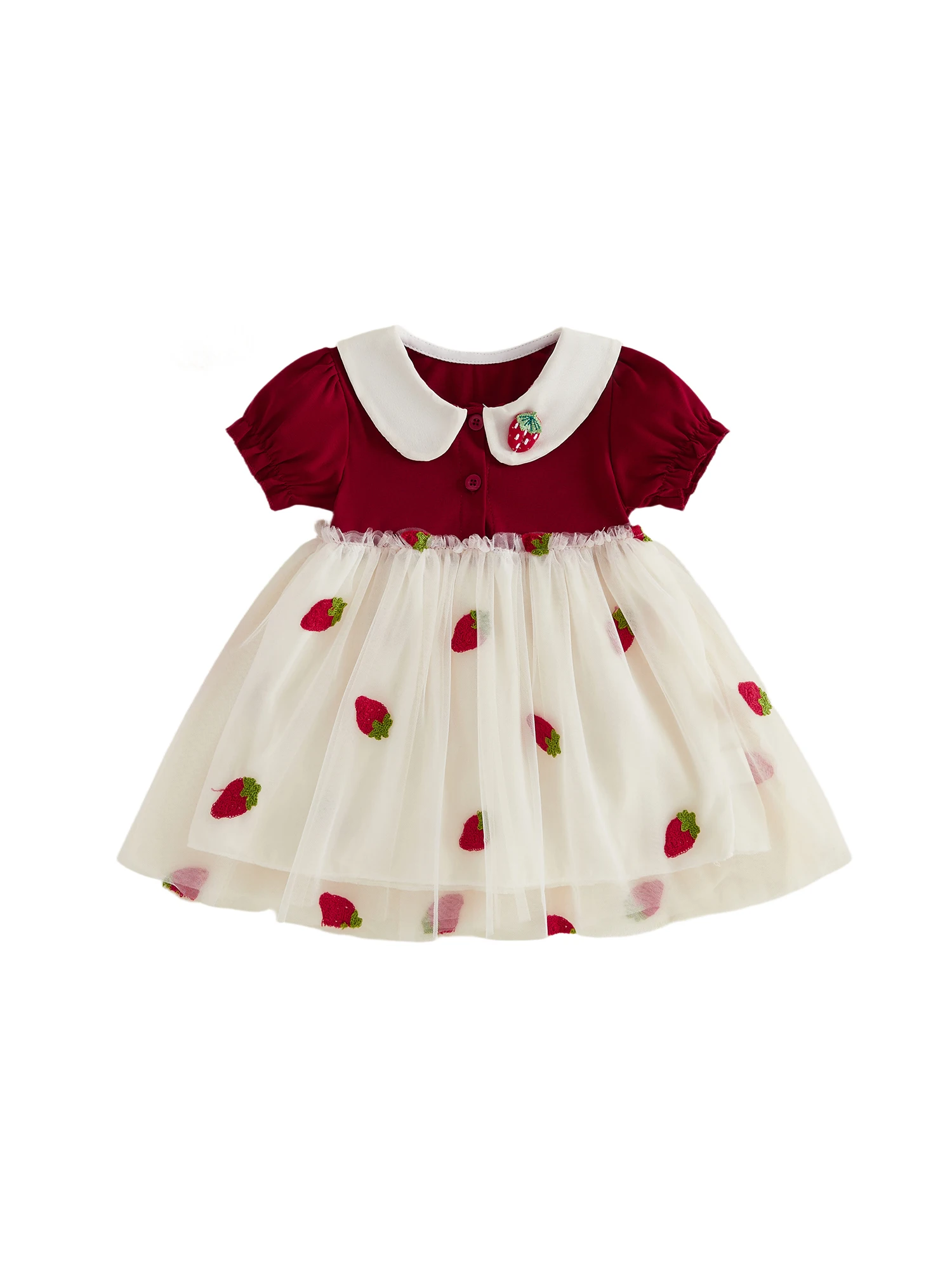 Vestido de fresa con detalle de tul y patchwork