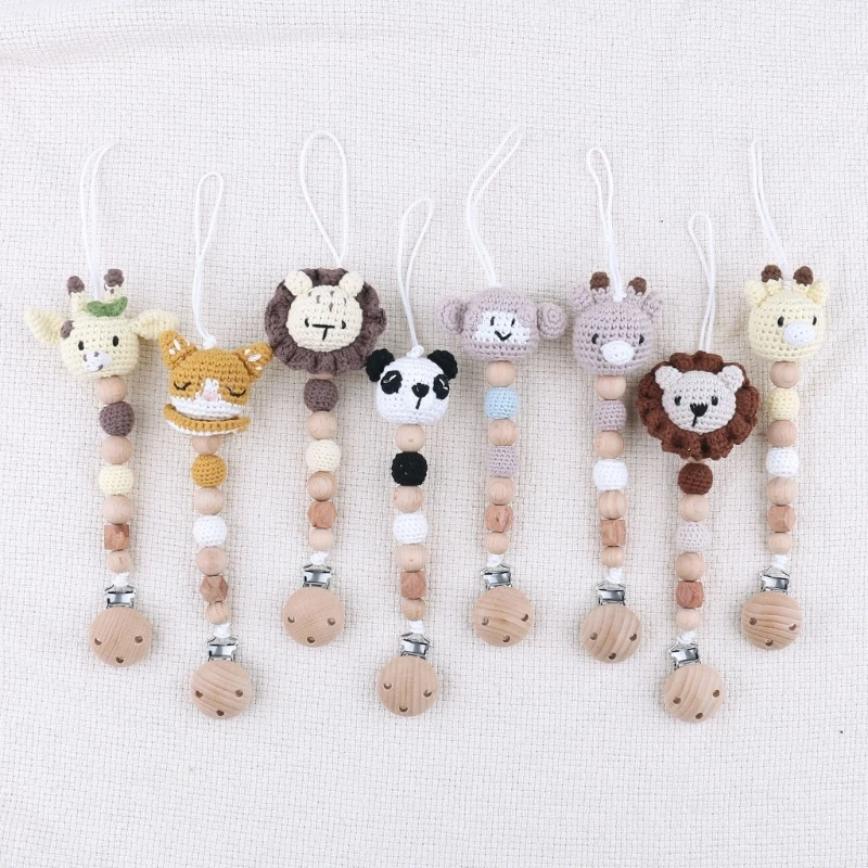 Clips para chupete de madera vintage con cuentas animales bonitas