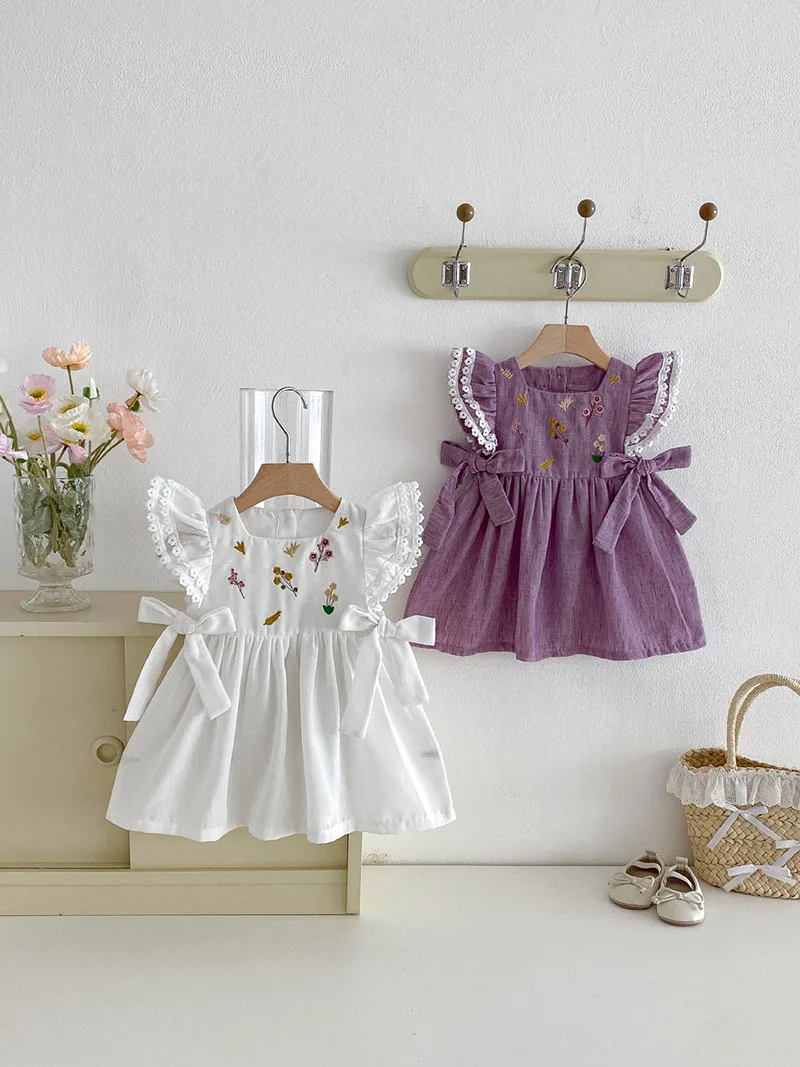 Vestido de verano bebé con encaje y flores bordadas holgado - imagen 5