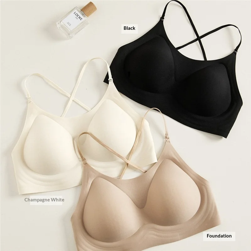 Sujetador sin espalda rosa invisible con tiras cruzadas push-up - imagen 2