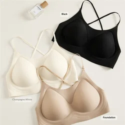 Sujetador sin espalda rosa invisible con tiras cruzadas push-up