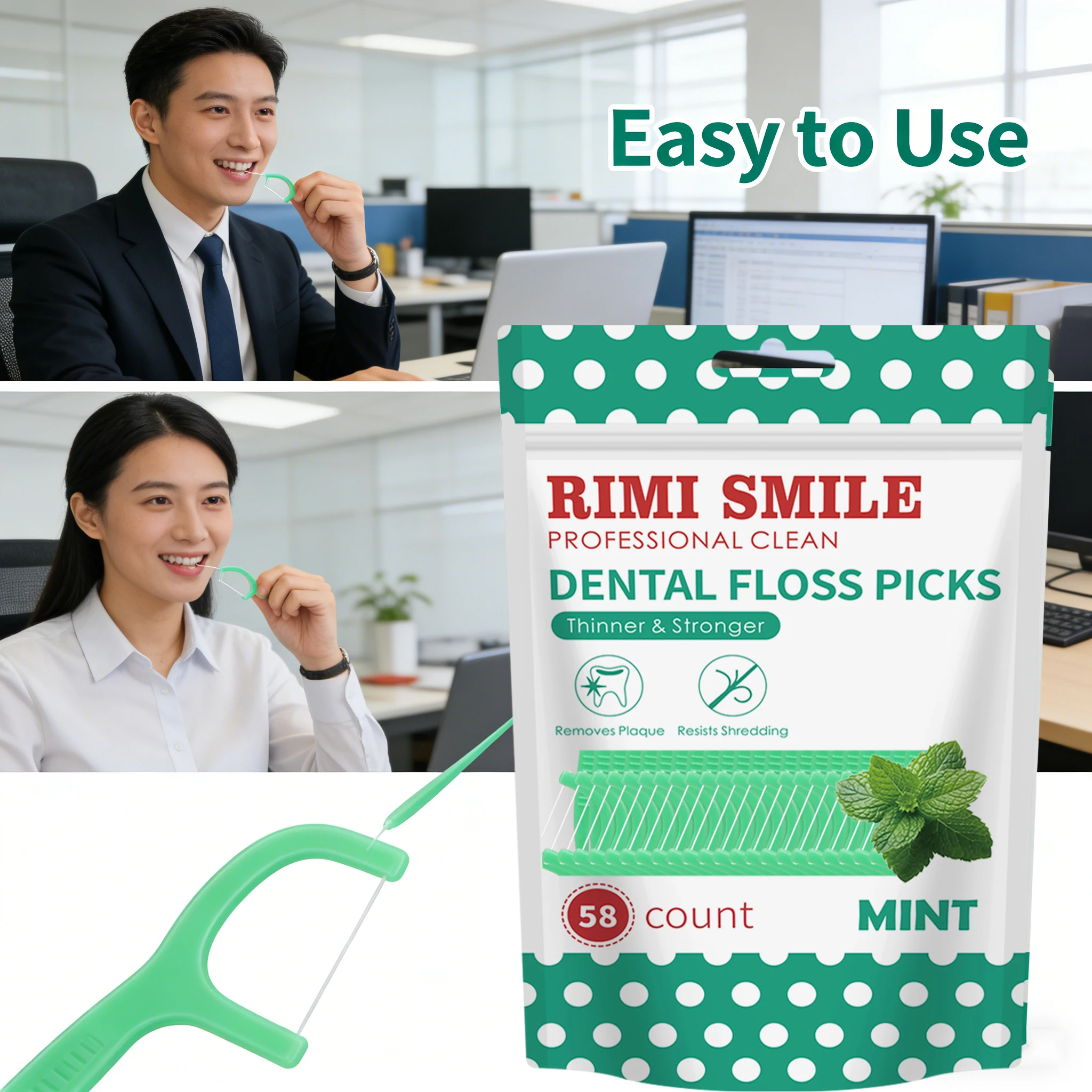 Hilo dental desechable con palillo para viaje, aliento fresco - imagen 4