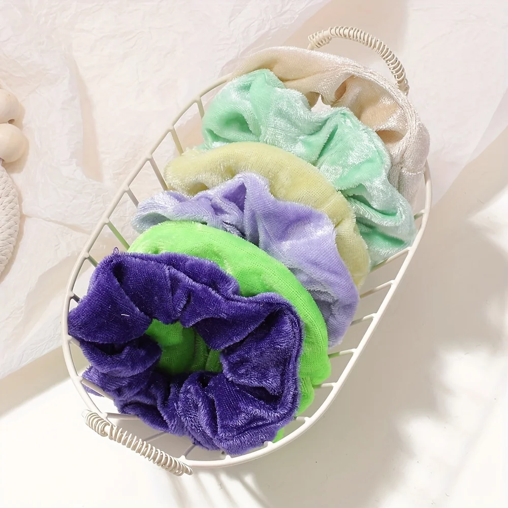 Coleteros de terciopelo elásticos para niñas – colores suaves - imagen 4