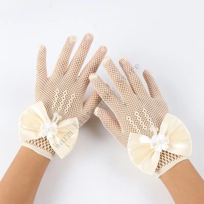 XXFE Guantes para niña con flores, encaje y perlas imitación - imagen 2