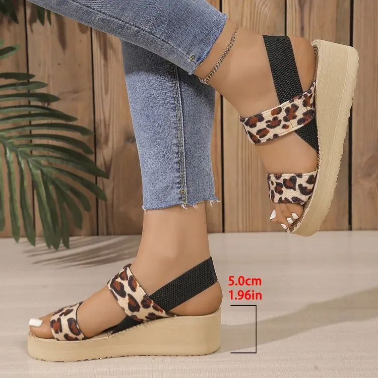 Sandalias verano leopardo con plataforma y banda elástica EVA - imagen 4