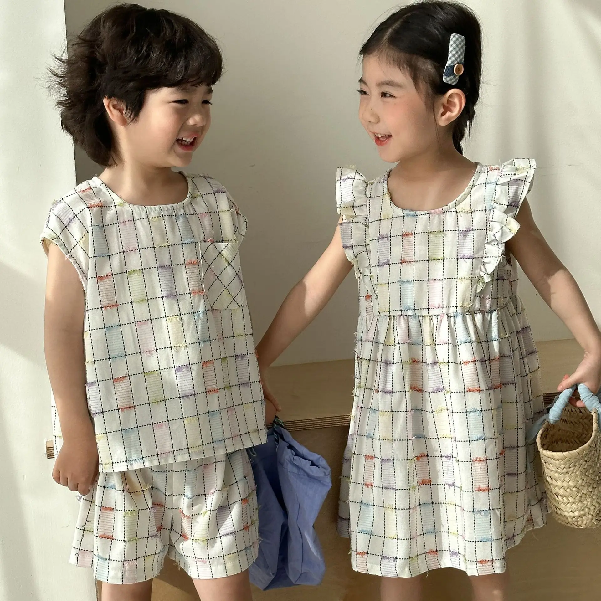 Conjunto verano hermano y hermana algodón camiseta vestido manga corta - imagen 4