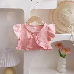 Chaqueta-cárdigan de punto para niña con volantes de verano