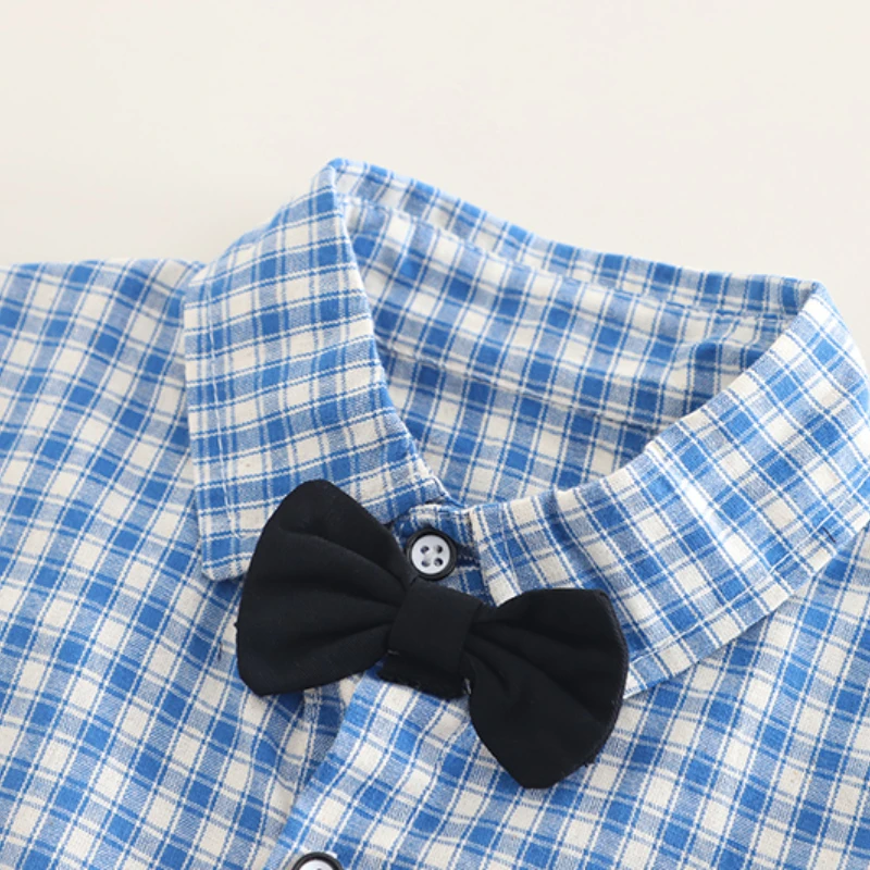 Conjunto bebé niño cuadros: camisa y pantalón corto verano - imagen 5