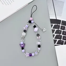 Pulsera mariposa niña con cuentas de flores y cadena para móvil